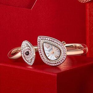 SAGA Angel's Eye Women's Luxury Cuff Bracelet Watch, Swiss Ronda Quartz Movement